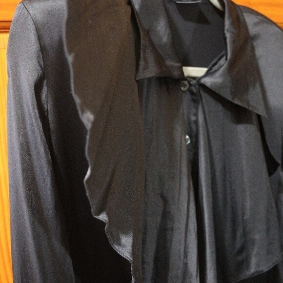 Escada vintage Black Silk Ruffle Button Down Blouse 100% Silk Germany 36 - Picture 8 of 16